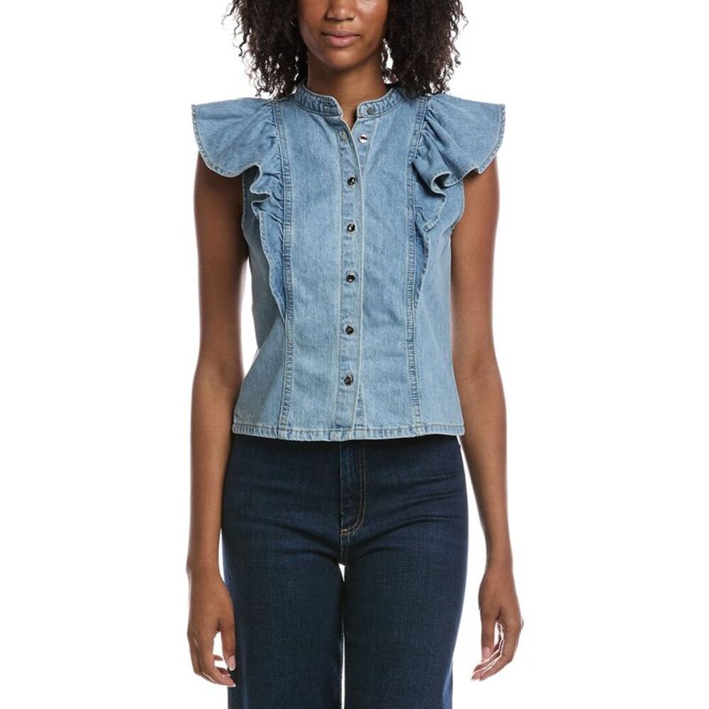 Current/Elliott Womens Mandarin Collar Vest, Blue